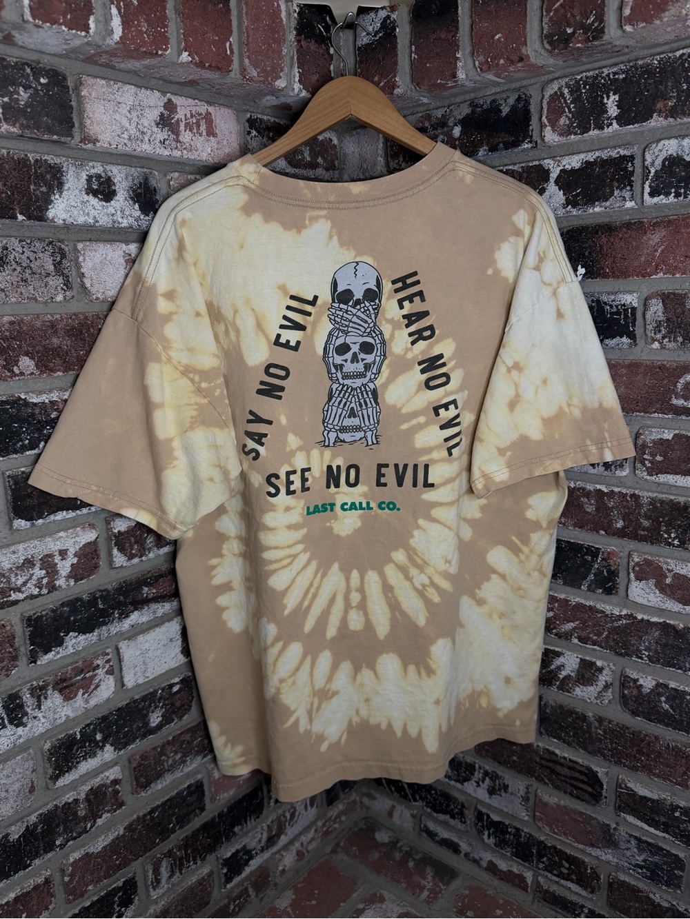 Say No Evil See No Evil Hear No Evil, Last Call Co Stacked Skulls Tiedye Tee